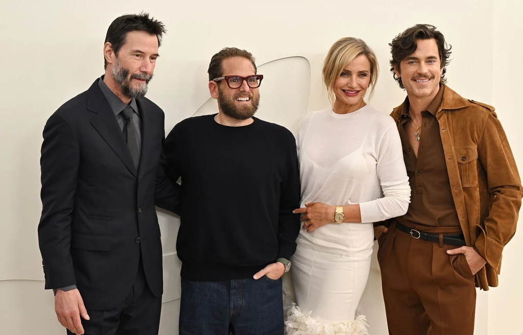 A két színész új filmjük rendezőjével, Jonah Hill-lel és Matt Bomerrel (Fotó: Profimedia)