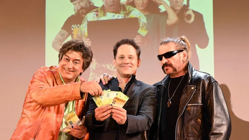 Tihanyi-Tóth Csaba, Hujber Ferenc és Ganxsta Zolee a Funny Money – Rossz pénz nem vész el című darab sajtóbemutatóján 