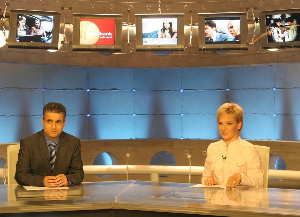 Máté Kriszta és Bárdos András a Tények stúdiójában (Fotó: Nagy Zoltán/fotocentral.hu)