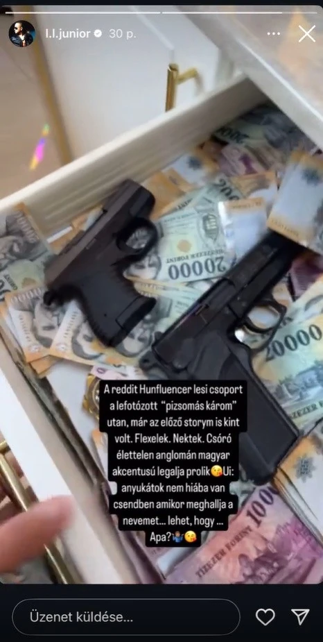 Junior korábban azt mondta, van fegyvertartási engedélye (Fotó: Instagram)