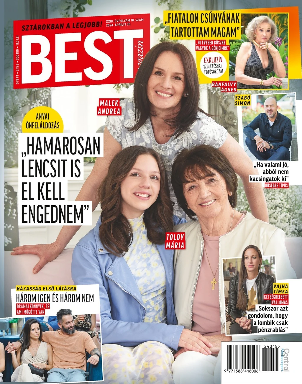 Toldy Mária lánya és lányunokája a Best 2024-es Anyák napi címlapján (Fotó: Archív)