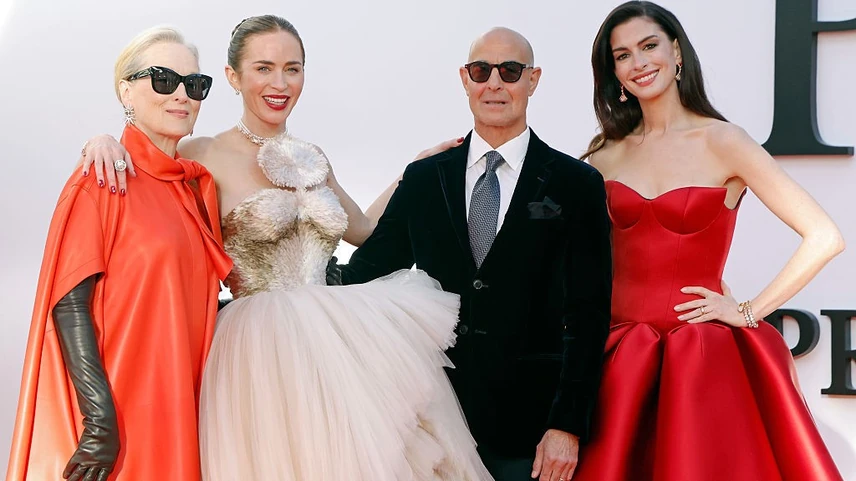Az ördög Pradát visel 2 szereplői a premieren: Meryl Streep, Emilly Blunt, Stanley Tucci és Anne Hathaway  
