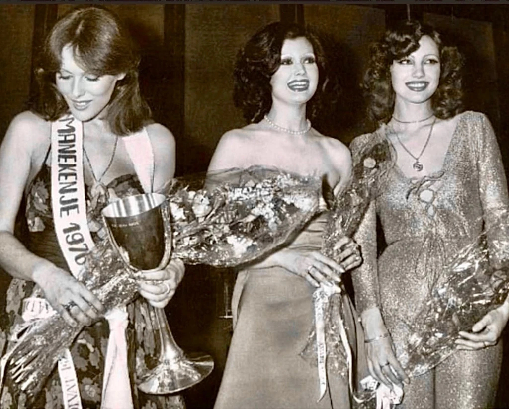 Pataki Ági, Tálas Kati és Lantos Piroska Az év manökene versenyen 1975-ban (Fotó: Módos Gábor)