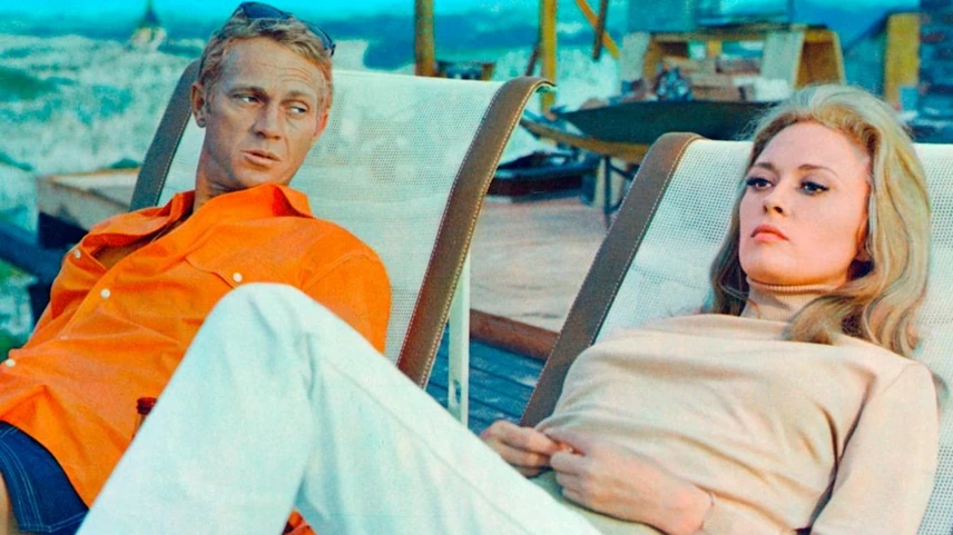 Faye Dunaway és Steve McQueen egy forgatáson 1968-ban