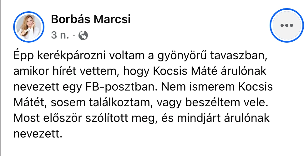 Marcsi reagált a közösségi oldalán Kocsis Máté vádjára